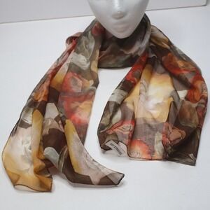 Ray Strauss Italy Sheer Floral Brown Rectangle Scarf Roses Romantic Earthy Fairy
